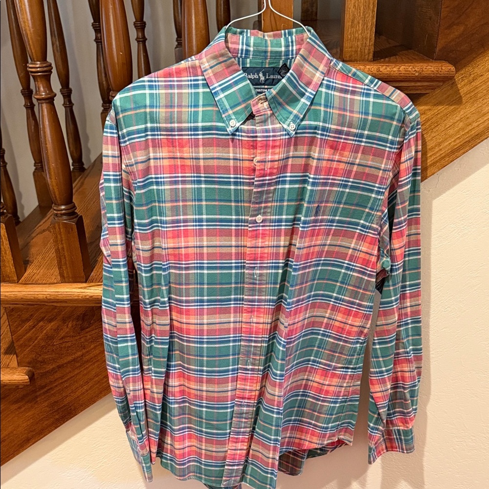 Ralph Lauren Men's Casual Plaid Shirt - Green and Pink